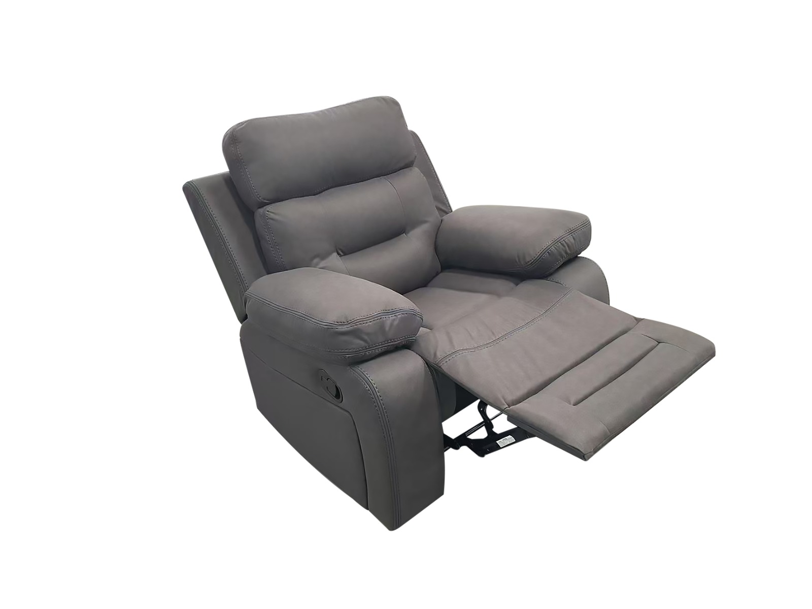 Standalone grey leather recliner chair, perfect for an accent piece or individual comfort.